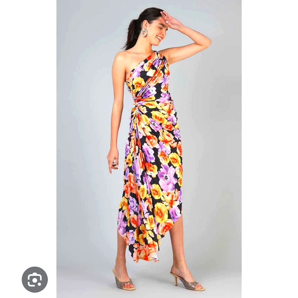 NWT Anthropologie Ellen asymmetrical dress Geisha Design floral XS